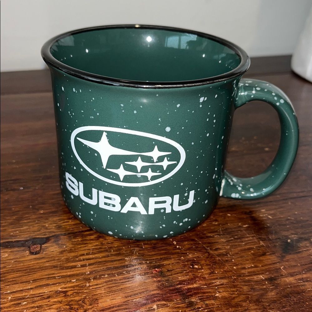 3 1/2” tall Green Speckle Splatter Subaru Car Dealer Salesman Coffee Cup Mug
